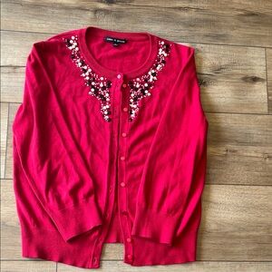 Cable & Gauge Red Embellished Cardigan